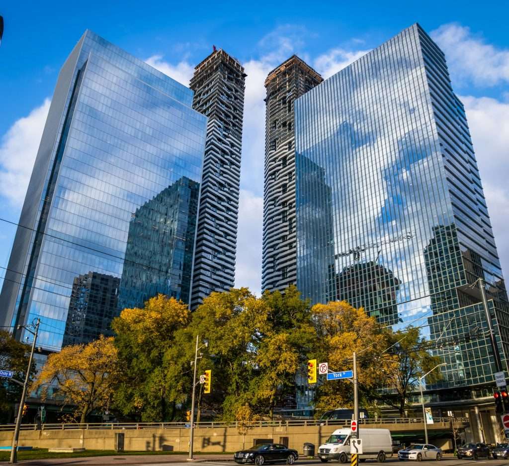 Modern skyscrapers in the Financial District of downtown Toronto - Toronto, Ontario, Canada