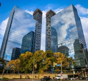 Modern skyscrapers in the Financial District of downtown Toronto - Toronto, Ontario, Canada