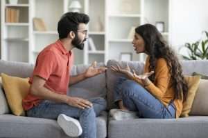 Relationship Problems. Portrait Of Young Indian Couple Arguing At Home