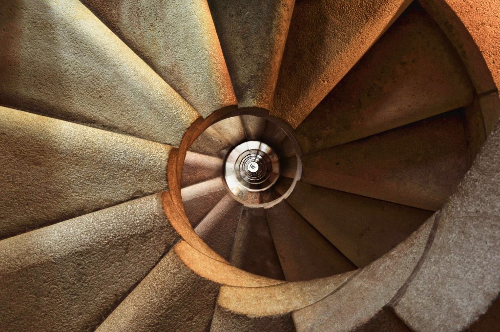 A winding staircase representing the procedural pathway and tight deadlines for filing civil appeals in Ontario